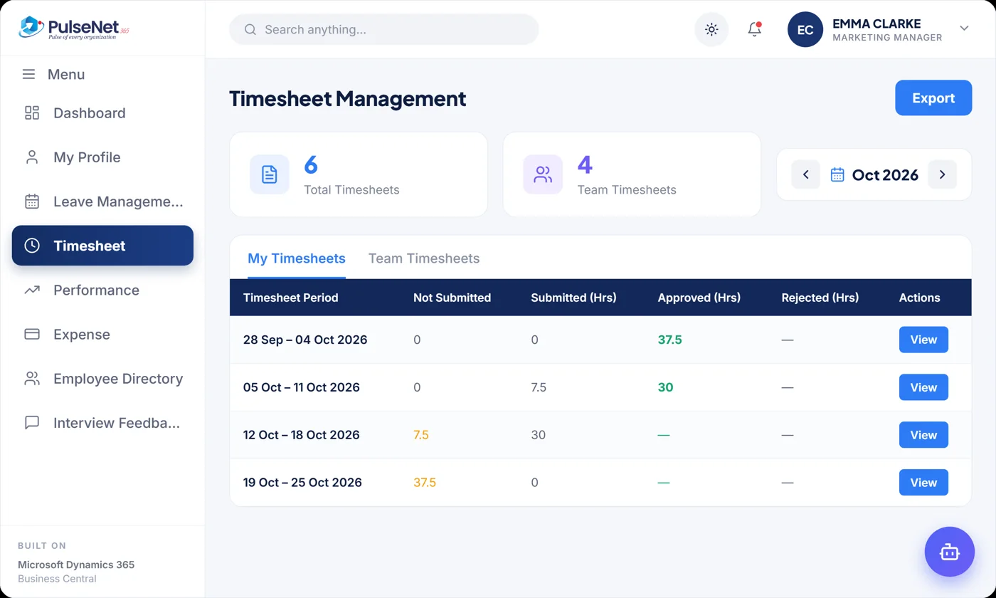 PulseNet365 timesheets with 37.5-hour weeks